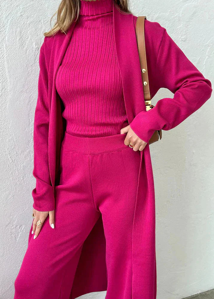 Bianca - Elegante Geribde Gebreide 3-Delige Loungewear Set