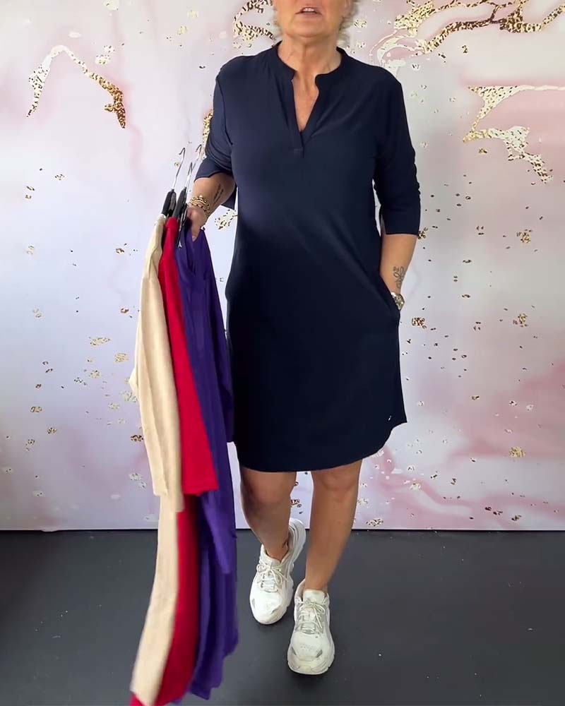 Emmas® | Effen jurk met V-hals