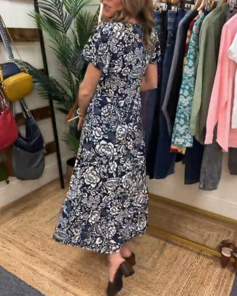 Emmas® | Lange jurk met korte mouwen en bloemenprint