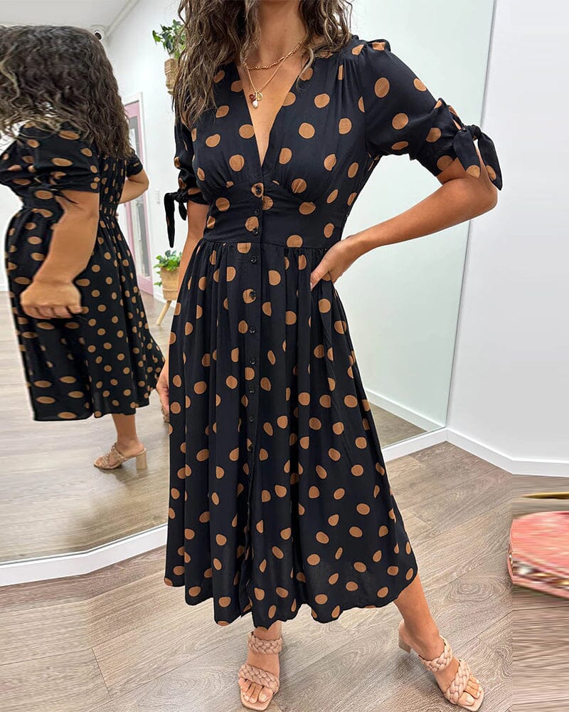 Fania – Jurk met Polkadots en V-Hals