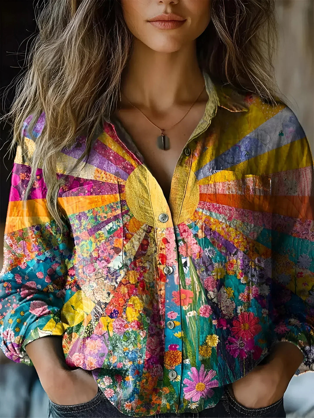 Amora - Sunrise Bloemen Patchwork Blouse