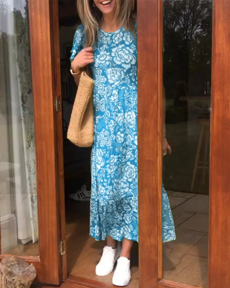 Emmas® | Lange jurk met korte mouwen en bloemenprint