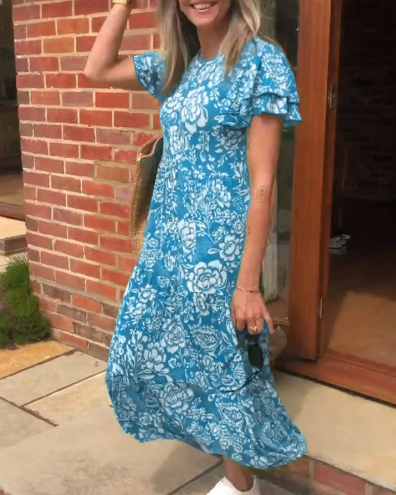 Emmas® | Lange jurk met korte mouwen en bloemenprint