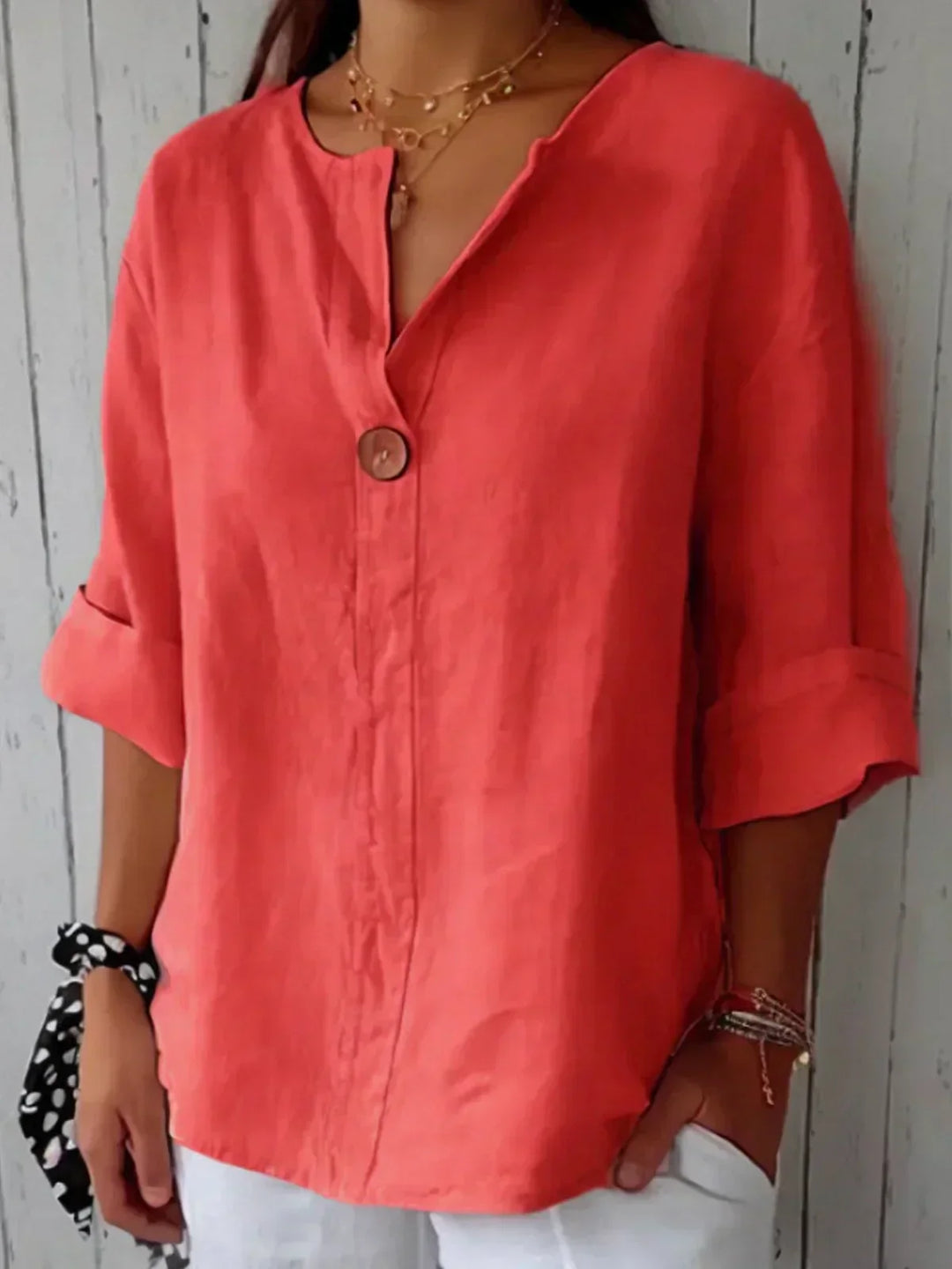 Evania - Casual Losse Linnen Blouse met Knopen