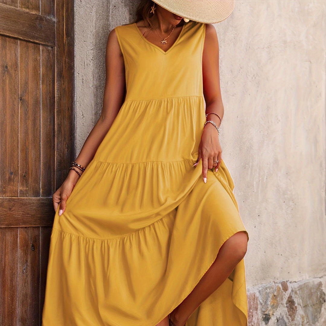 Inge - Mouwloze gelaagde tankjurk met V-hals