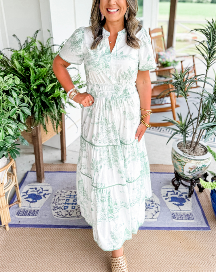 Eliza - Klassieke Toile Maxi Jurk