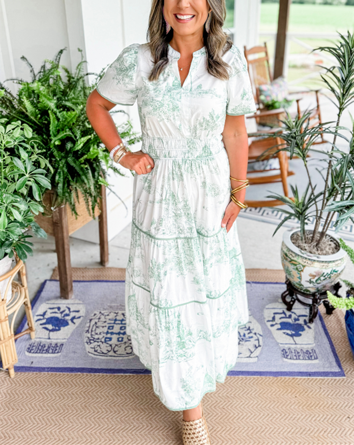 Eliza - Klassieke Toile Maxi Jurk