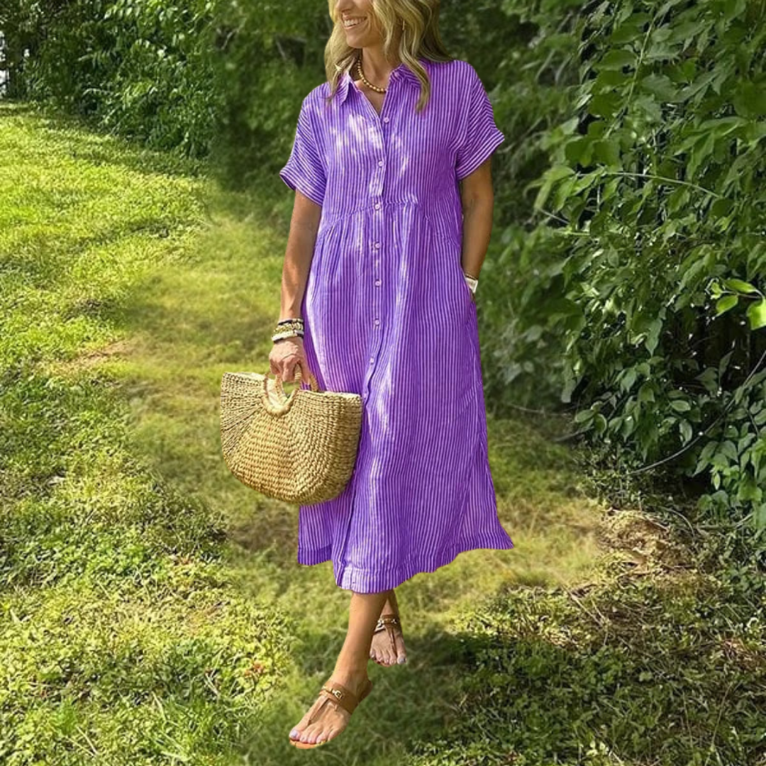 Ursela - Stijlvolle Gestreepte Shirtjurk