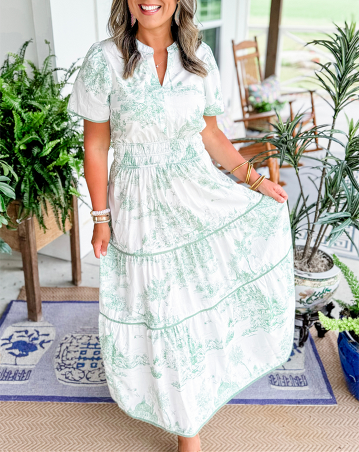 Eliza - Klassieke Toile Maxi Jurk