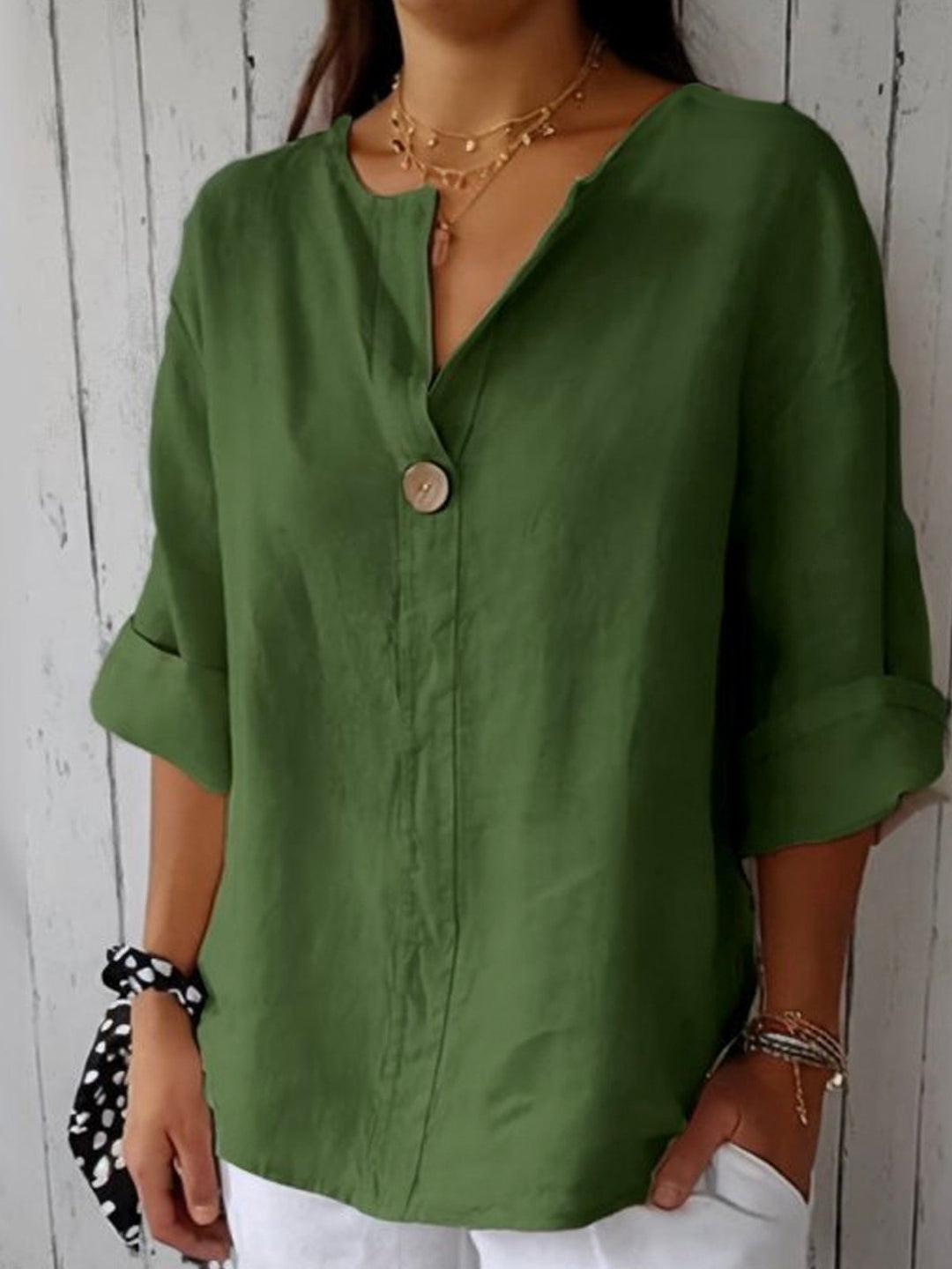 Evania - Casual Losse Linnen Blouse met Knopen