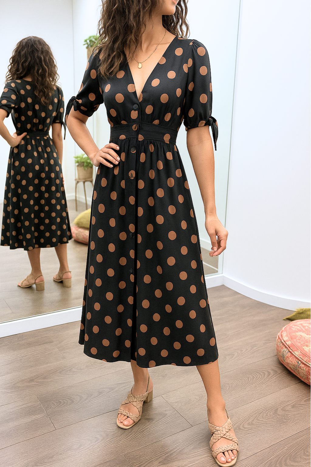 Aleksandra - Polkadot Midi Jurk Met V-Hals