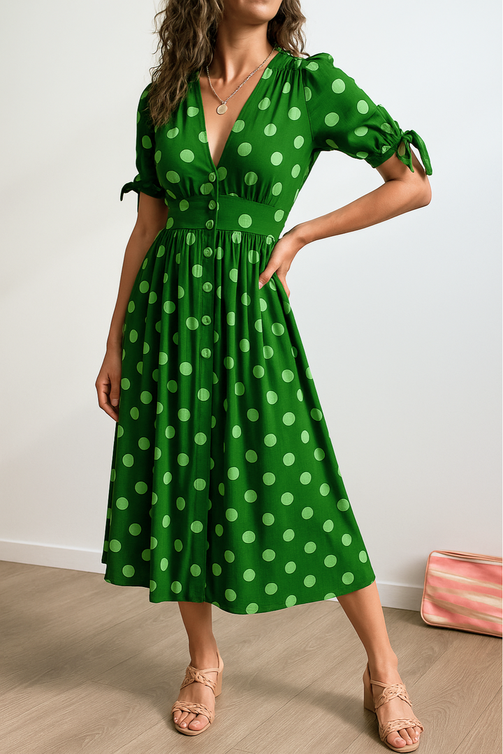 Aleksandra - Polkadot Midi Jurk Met V-Hals