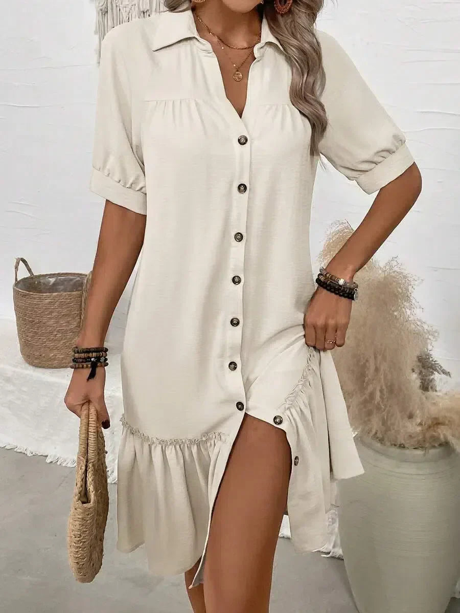 Aliyah - Button-Down Jurk Met Ruches Zoom