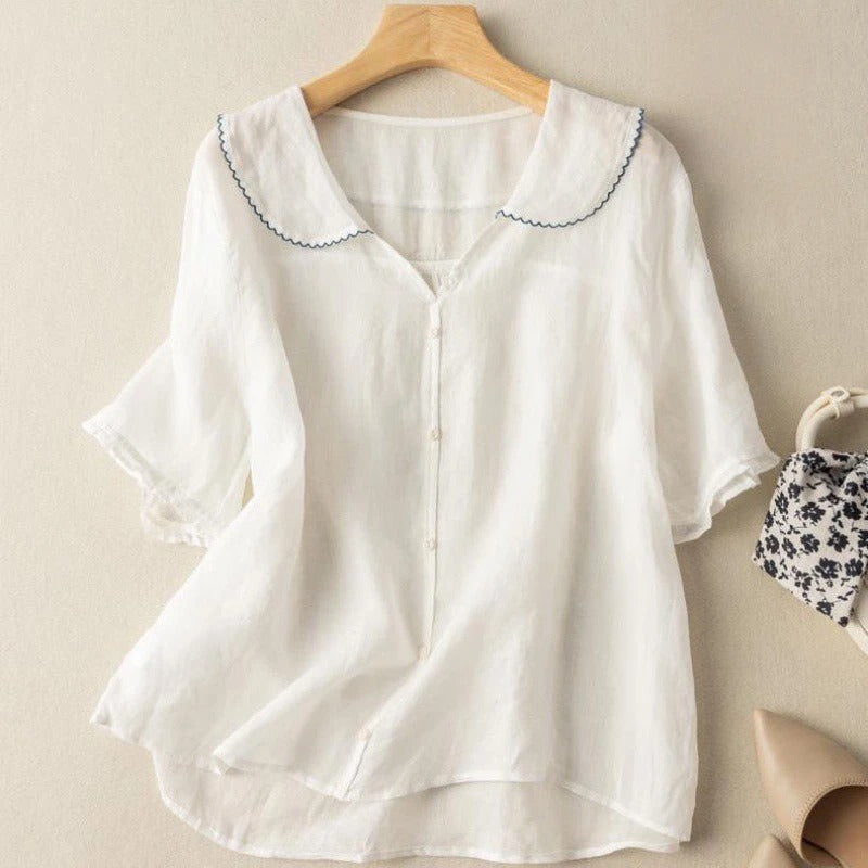 Adèle - Linnen Blouse met Scallopkraag