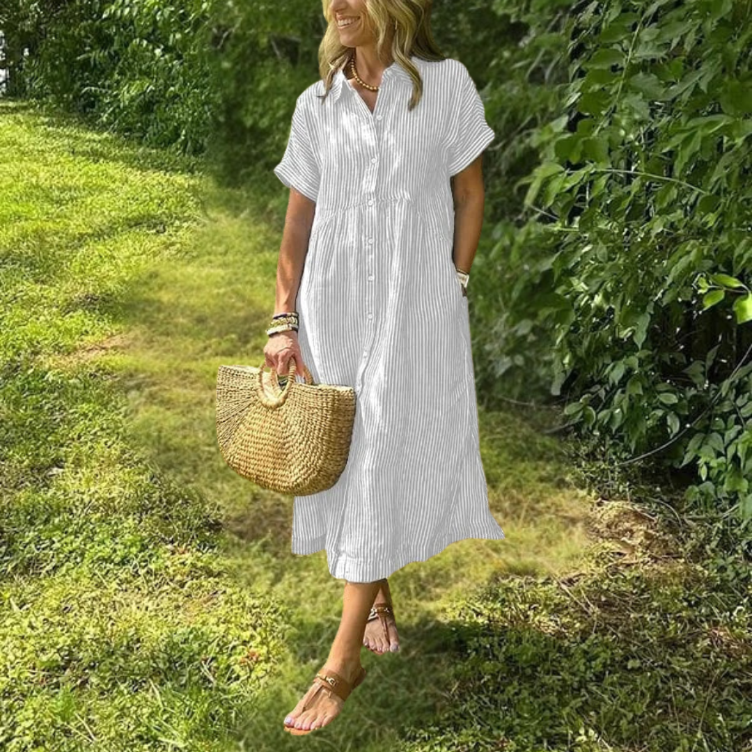Ursela - Stijlvolle Gestreepte Shirtjurk