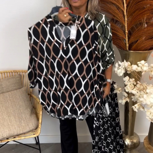Elspeth - Stijlvolle Blouse met Geometrische Print en Lange Mouwen