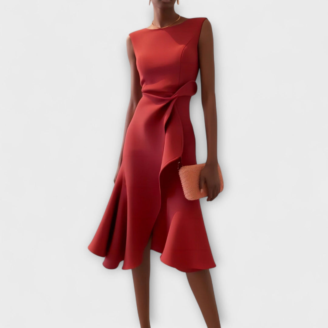 Cornelia - Geplooide Asymmetrische Midi-jurk
