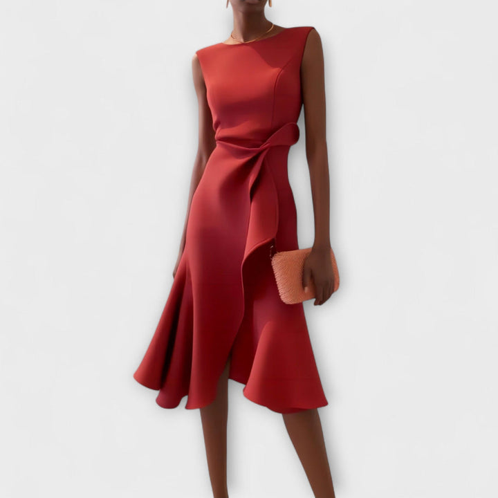 Cornelia - Geplooide Asymmetrische Midi-jurk