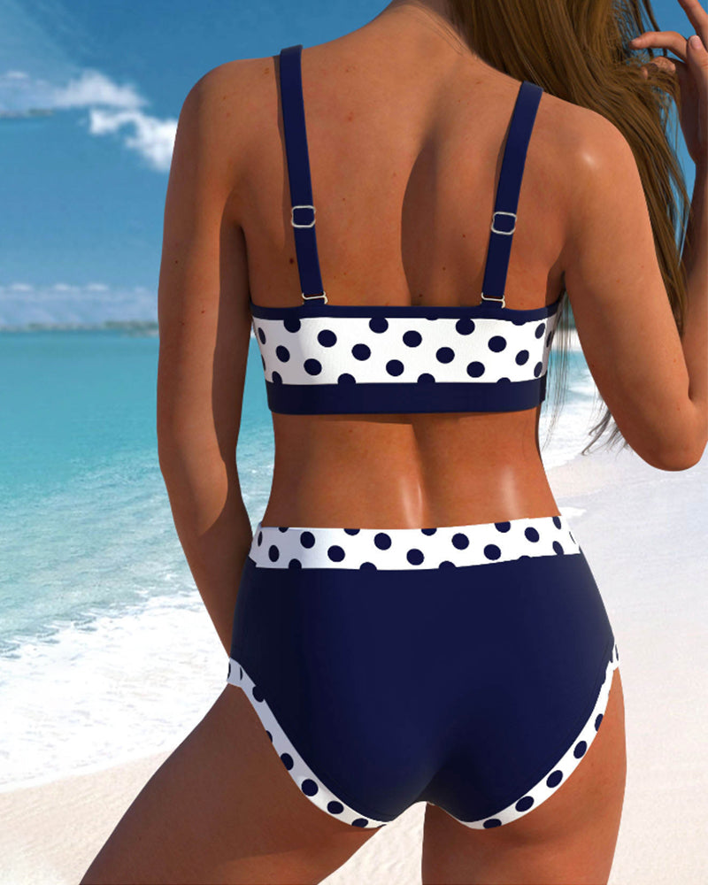 Liesbeth - Hoge Taille Stipjes Bikini met Patchwork Design