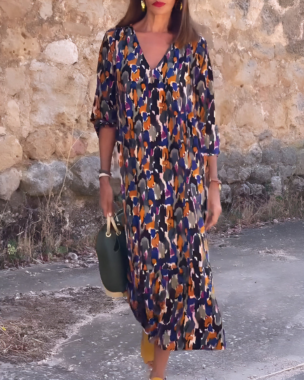 Emmas® | V-hals jurk met retroprint