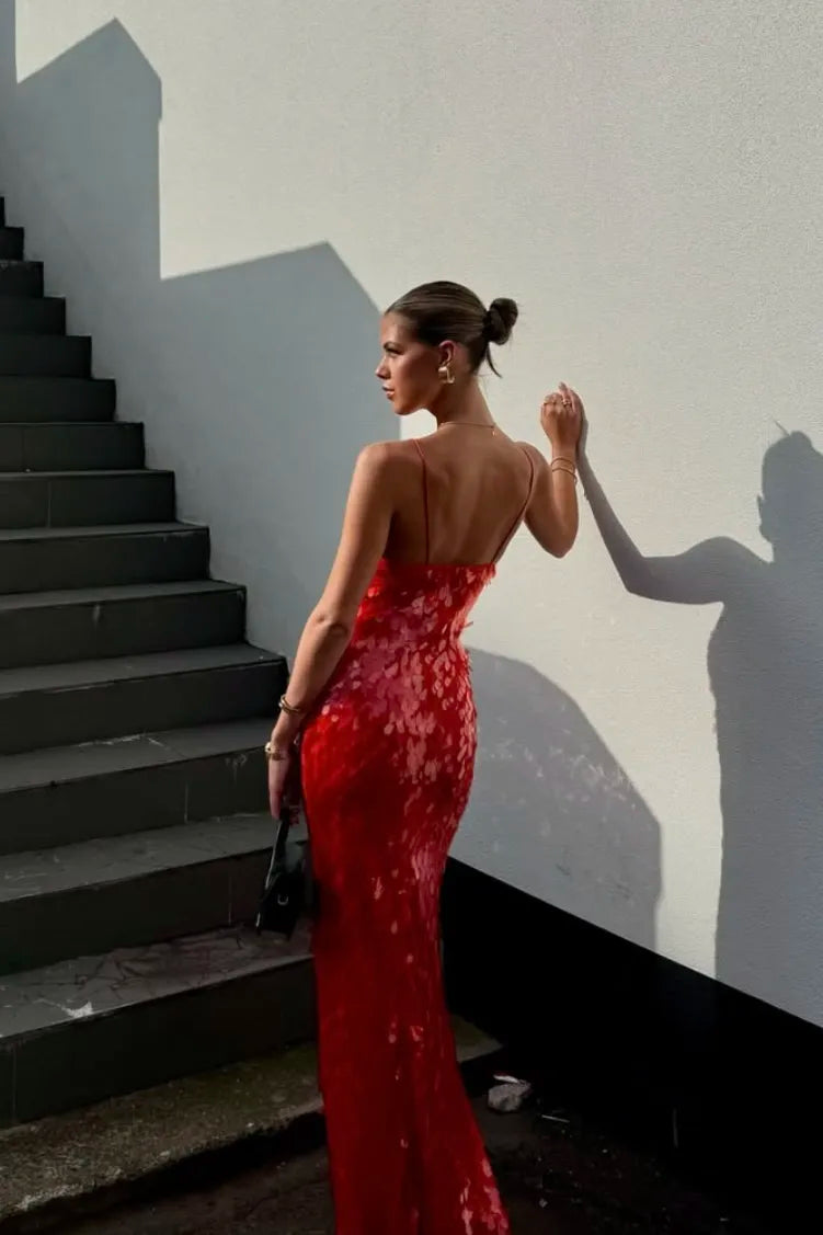 Kalea - Glitter Pailletten Rugloze Jurk met Bandjes