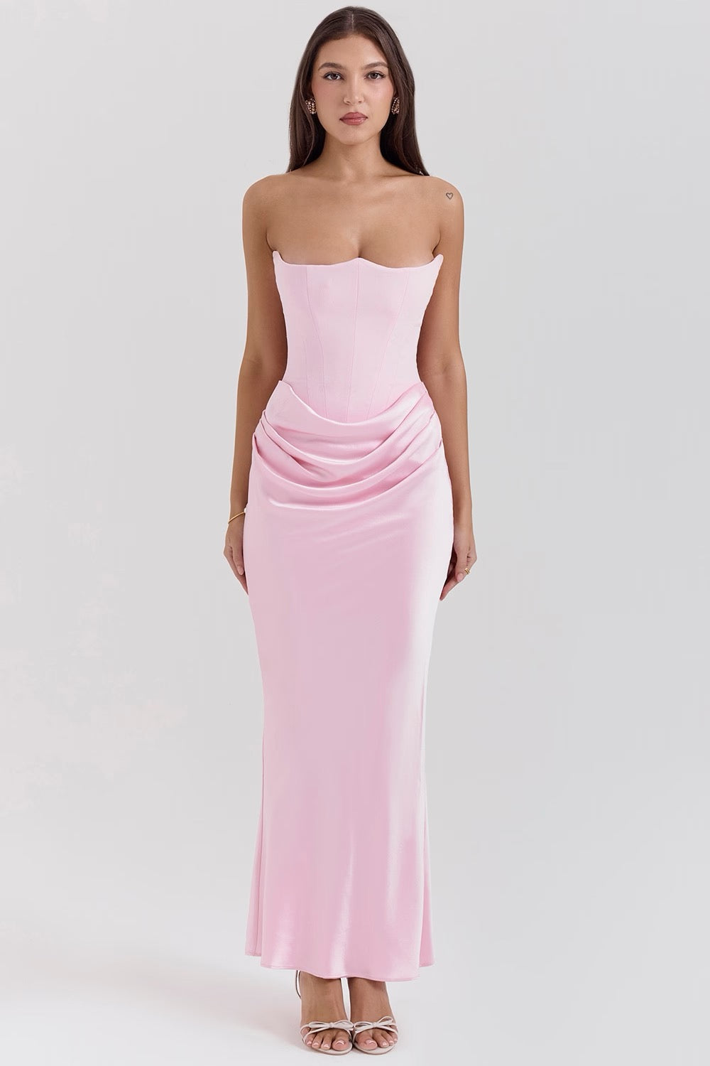 Hera – Elegante Retro Straploze Feestjurk in Effen Kleur
