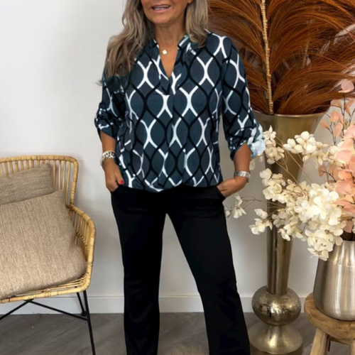 Elspeth - Stijlvolle Blouse met Geometrische Print en Lange Mouwen