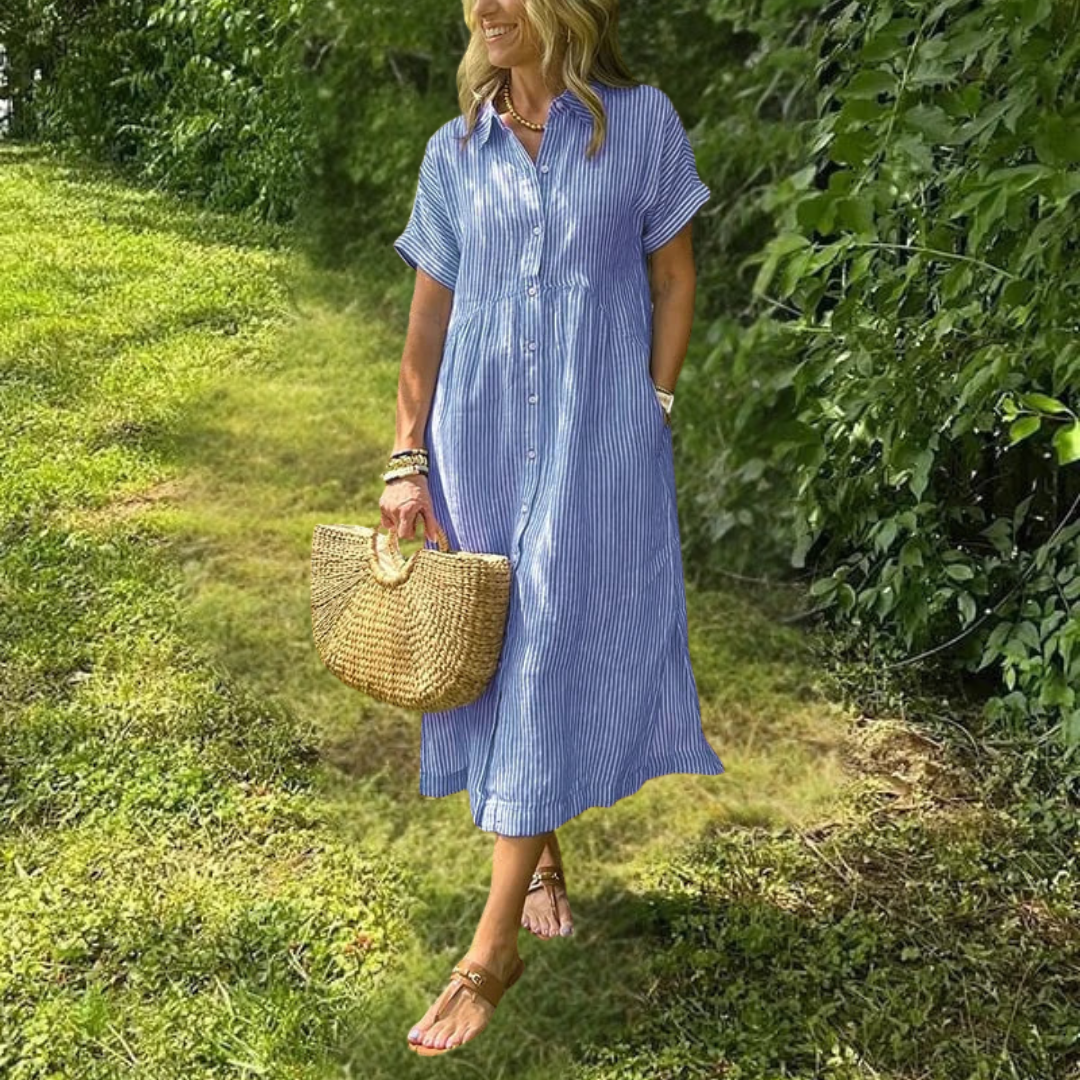 Ursela - Stijlvolle Gestreepte Shirtjurk