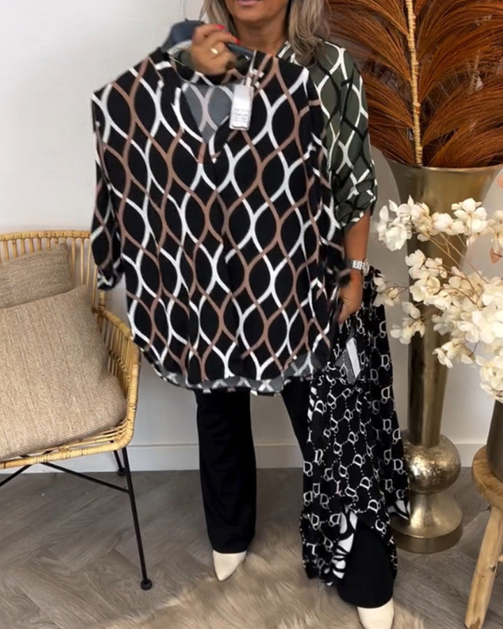 Elspeth - Stijlvolle Blouse met Geometrische Print en Lange Mouwen