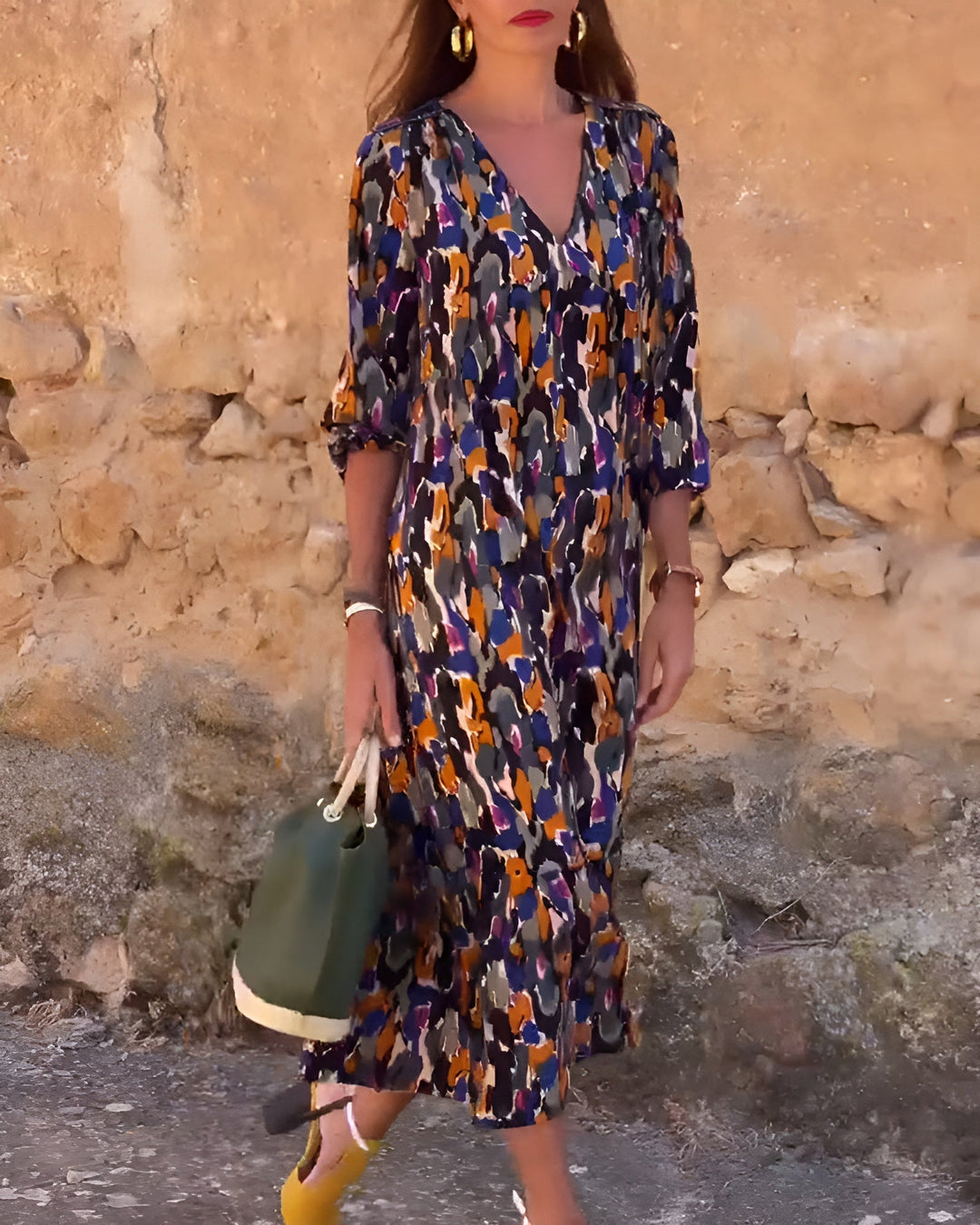 Emmas® | V-hals jurk met retroprint