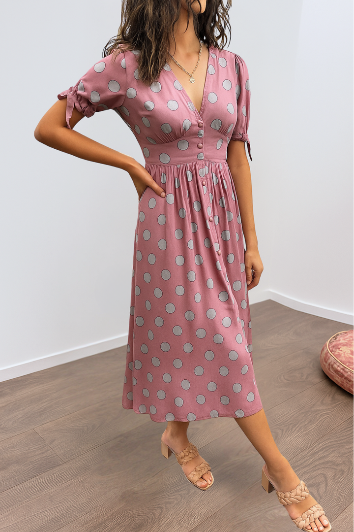 Aleksandra - Polkadot Midi Jurk Met V-Hals