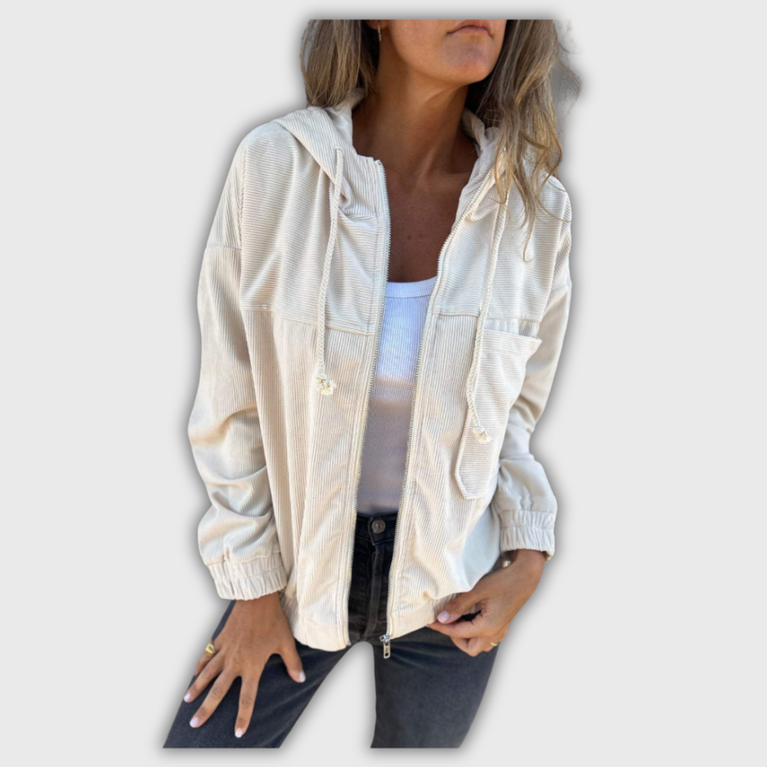 Vera - Retro Corduroy Jas met Capuchon