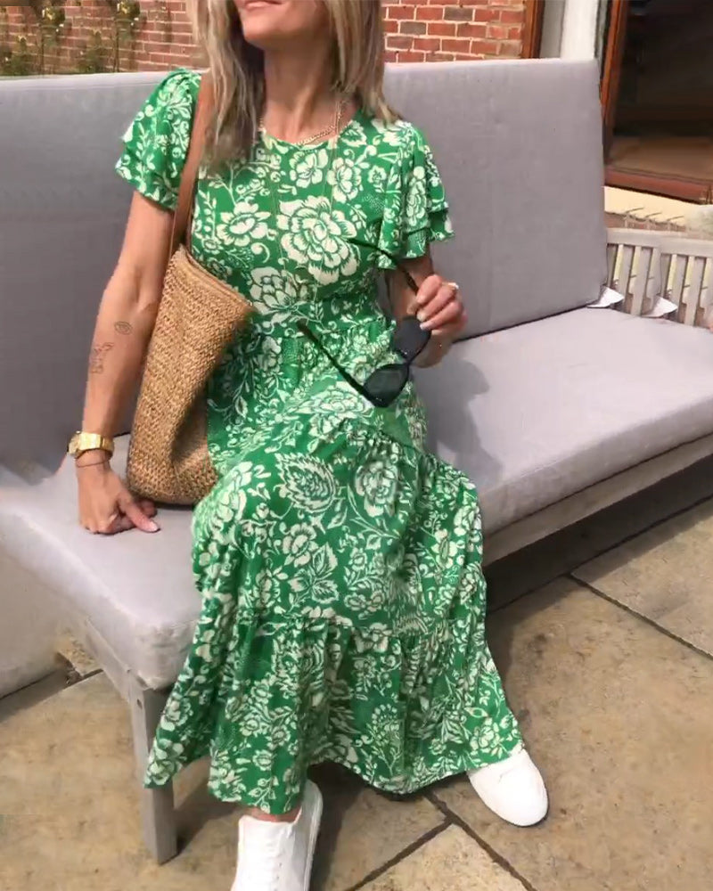 Emmas® | Lange jurk met korte mouwen en bloemenprint