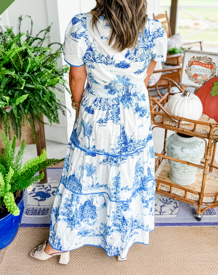 Eliza - Klassieke Toile Maxi Jurk