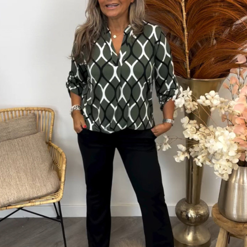 Elspeth - Stijlvolle Blouse met Geometrische Print en Lange Mouwen