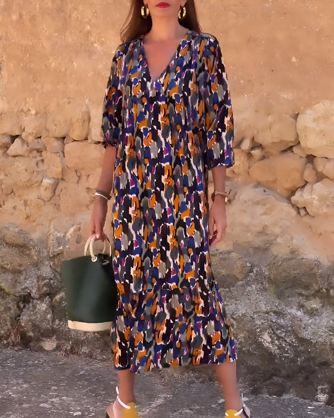 Emmas® | V-hals jurk met retroprint