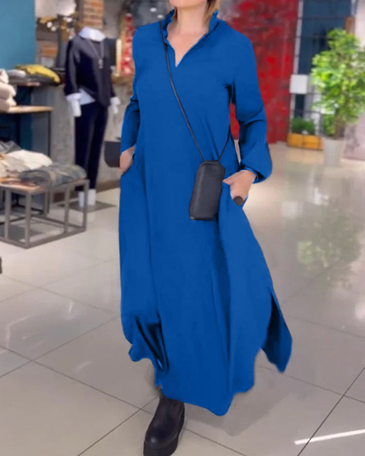 Lieve - Elegante Lange Jurk met Revers en Zijsplit