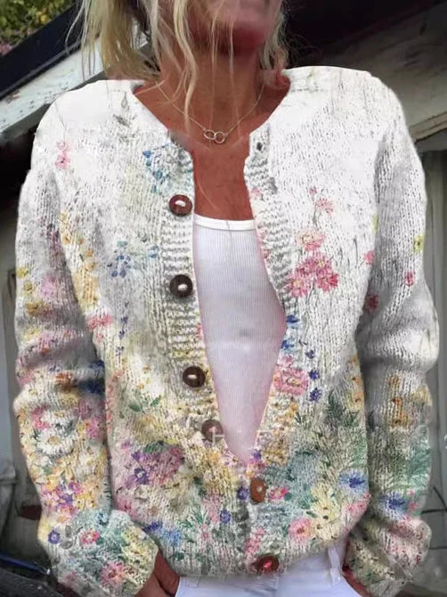 Jacqueline - Gebreid Vest met Bloemenmotief
