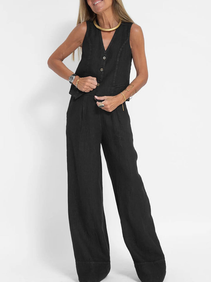 Aira – Geknoopte Bodywarmer & Broek met Wijde Pijpen Set