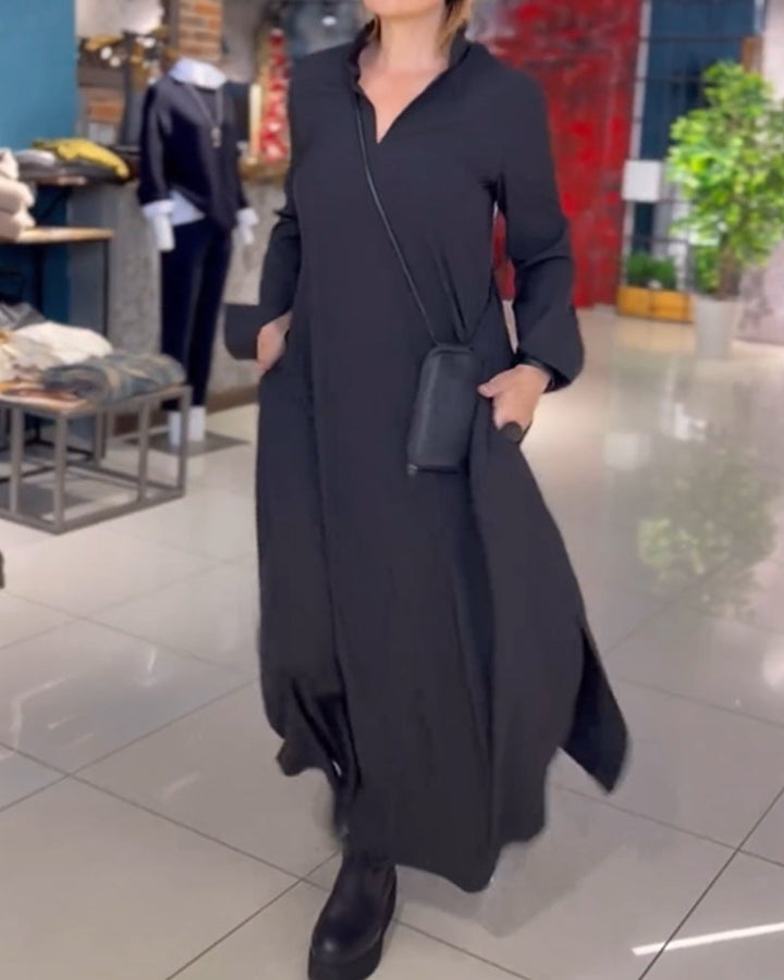 Lieve - Elegante Lange Jurk met Revers en Zijsplit