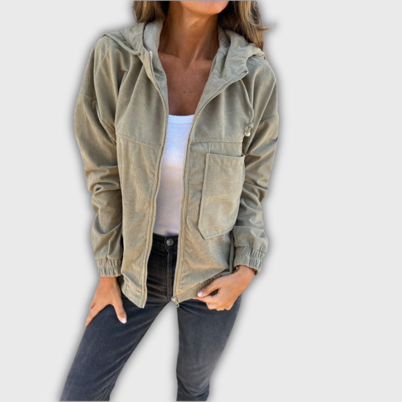 Vera - Retro Corduroy Jas met Capuchon