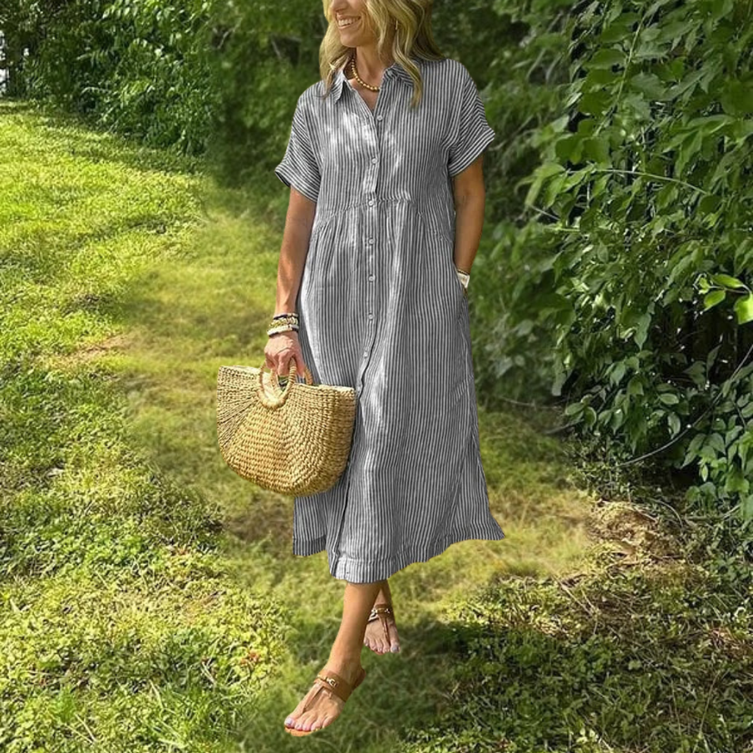 Ursela - Stijlvolle Gestreepte Shirtjurk