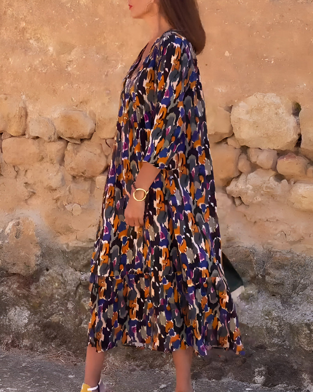 Emmas® | V-hals jurk met retroprint