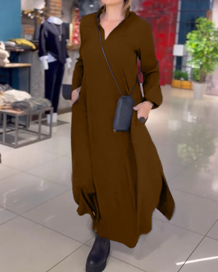 Lieve - Elegante Lange Jurk met Revers en Zijsplit