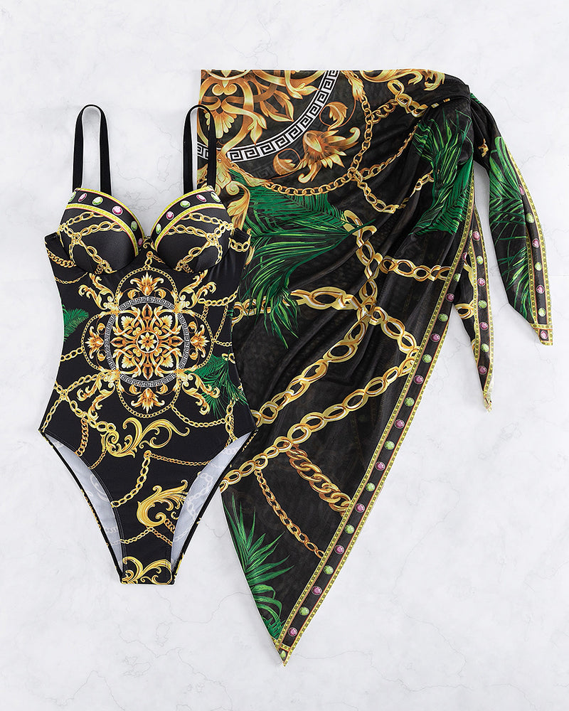 Darius – Eendelig badpak met push-up effect en bijpassende strandrok