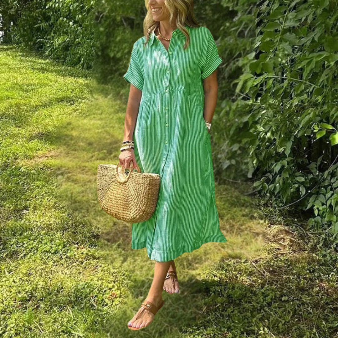 Ursela - Stijlvolle Gestreepte Shirtjurk