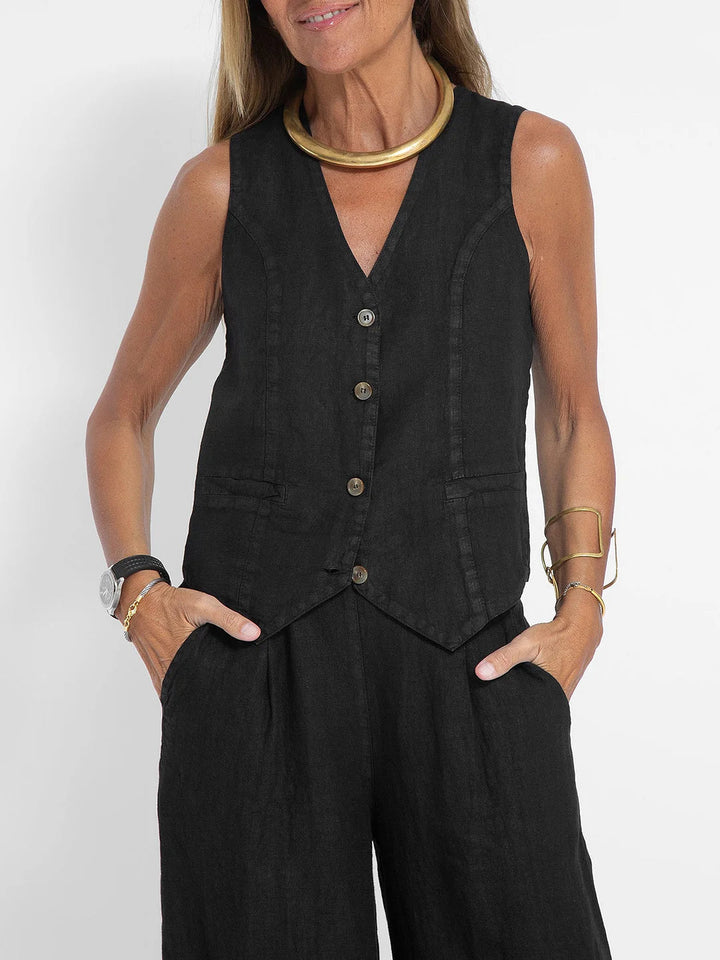 Aira – Geknoopte Bodywarmer & Broek met Wijde Pijpen Set