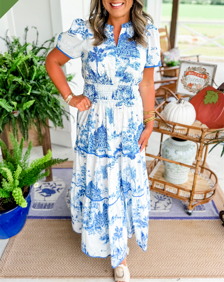 Eliza - Klassieke Toile Maxi Jurk