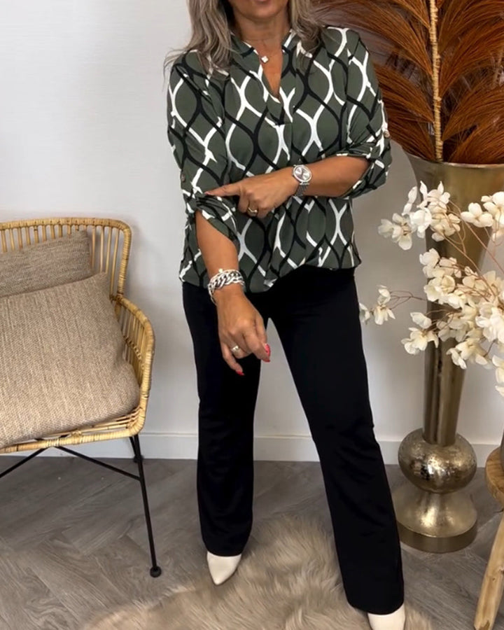 Elspeth - Stijlvolle Blouse met Geometrische Print en Lange Mouwen