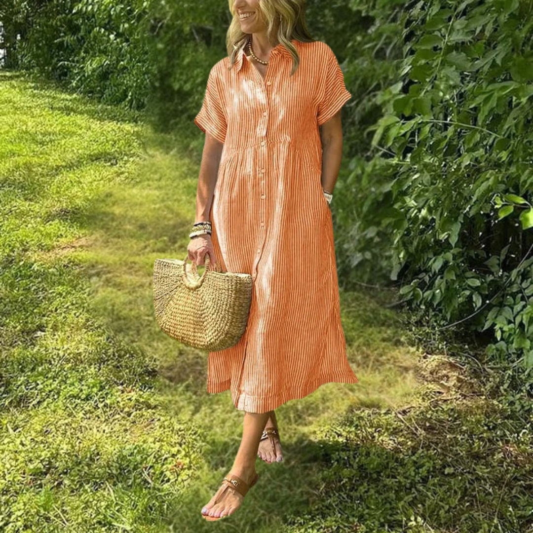 Ursela - Stijlvolle Gestreepte Shirtjurk